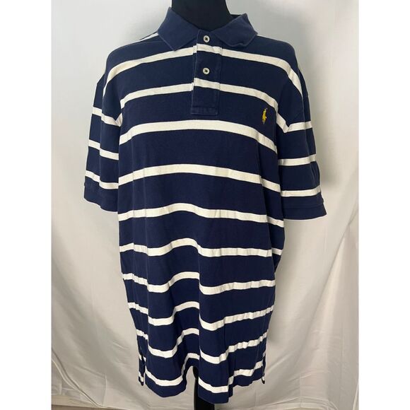 Polo Ralph Lauren Navy White Striped Shirt Short Sleeve L‎ - Picture 1 of 4